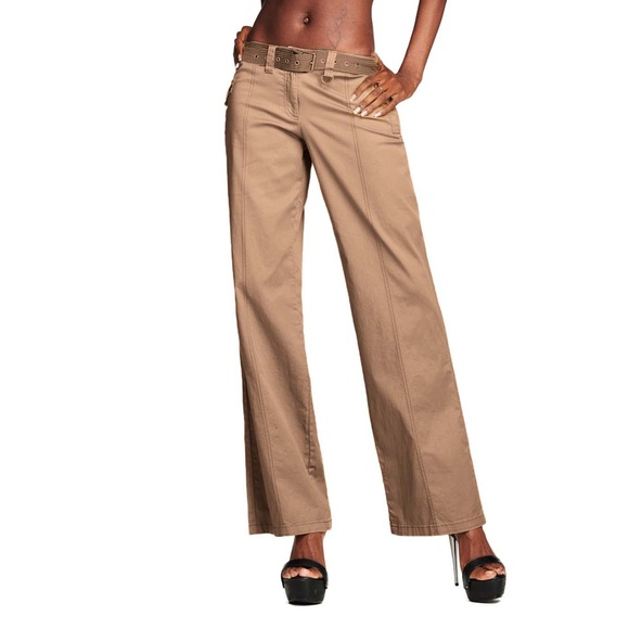 IAMGIA JORDAN CARGO 90’S Y2K MILITARY UTILITY TAN KHAKI FLARE LEG PANTS - Picture 3 of 10